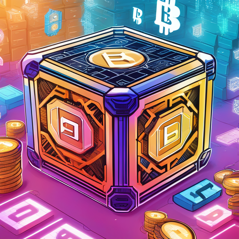 a futuristic digital illustration of a blockchain with tokenized treasury notes, digital art, high resolution, vibrant colors, hand-drawn digital illustration, Artstation HQ