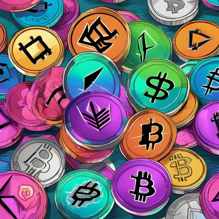 hand-drawn digital illustration of a cryptocurrency wallet bursting with colorful, digital meme coins symbolizing growth, Artstation HQ, digital art