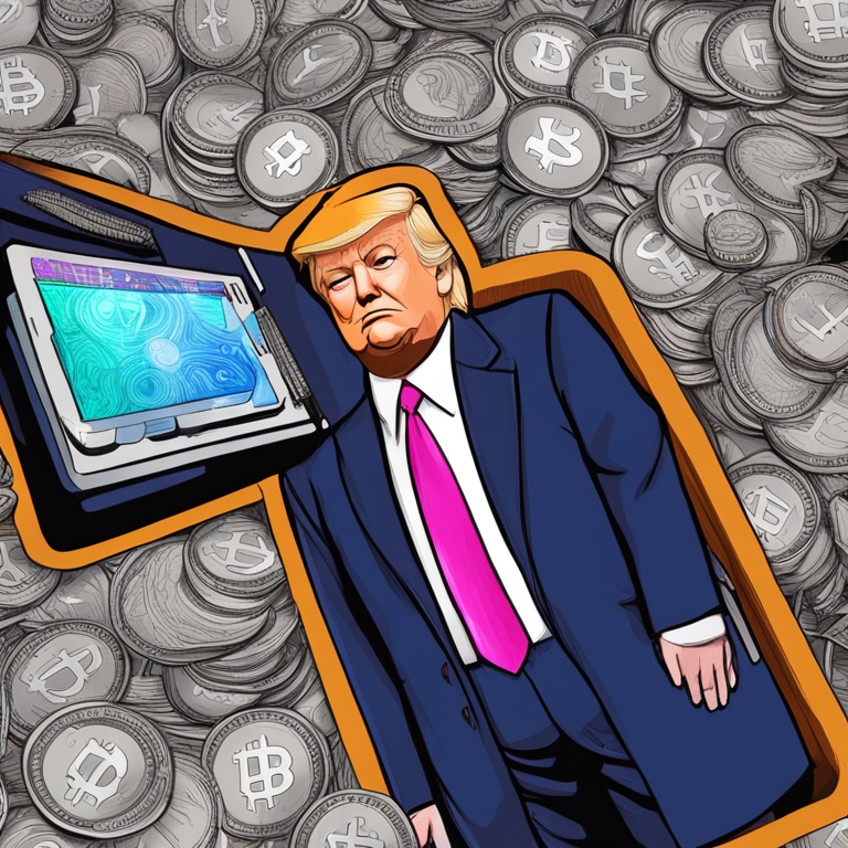 a digital drawing of an overflowing cryptocurrency wallet featuring Donald Trump, hand-drawn digital illustration, Artstation HQ, digital art