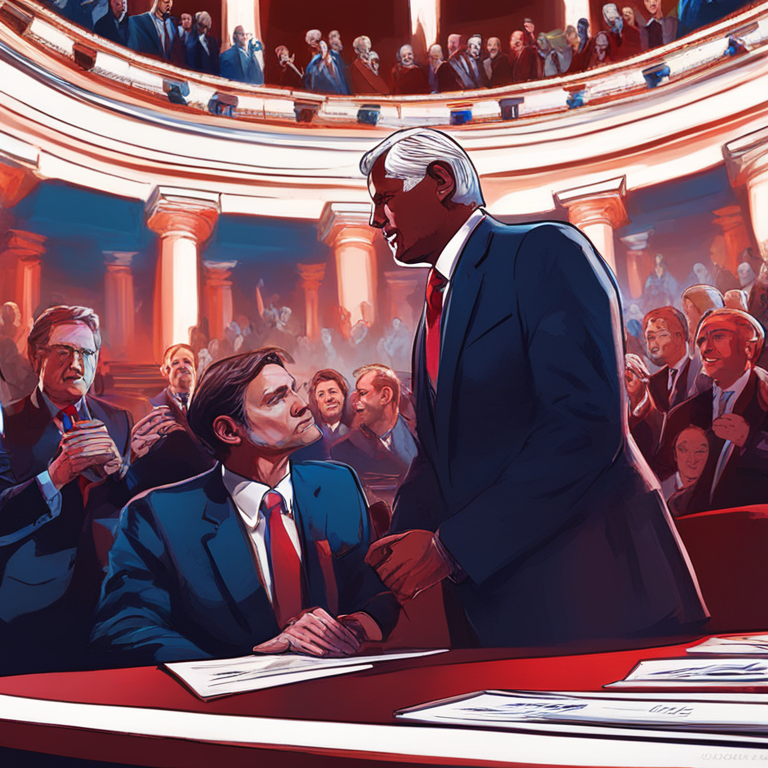 U.S. Senate voting session, intense atmosphere, senators in debate, digital illustration, Artstation HQ, modern political scene, vibrant colors