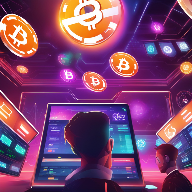 Cryptocurrency exchange platform with digital coins hovering, high-tech and futuristic design, digital illustration, Artstation HQ, vibrant colors