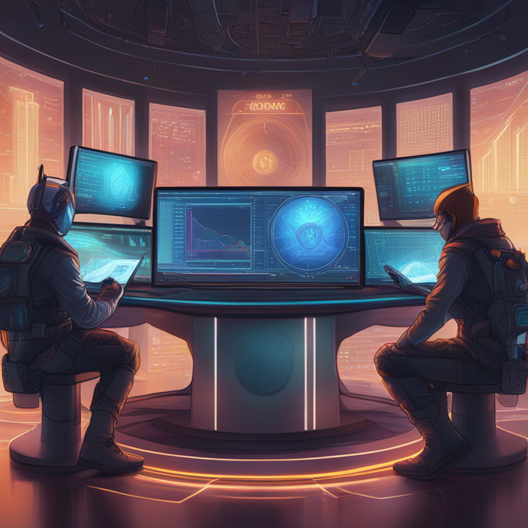 Hand-drawn digital illustration of three futuristic altcoins being listed on a trading platform, glowing charts in the background, sleek digital art, vibrant colors, Artstation HQ, by Peter Mohrbacher and Donato Giancola.