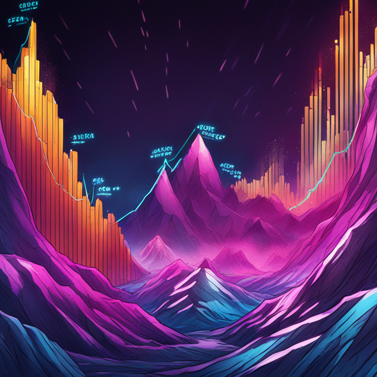 hand-drawn digital illustration of a rising cryptocurrency chart with Avalanche (AVAX) logo, Artstation HQ, digital art, futuristic, surge, vibrant colors, dynamic movement, realistic, high-detail, trending on Artstation