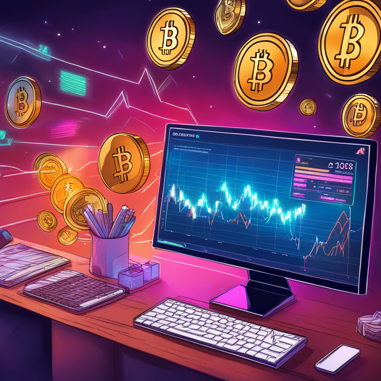 Hand-drawn digital illustration of cryptocurrency trading with arrow charts, coins of Solana, Dogecoin, and Ethereum displayed, vibrant colors, Artstation HQ, trending in digital finance, sleek and modern design