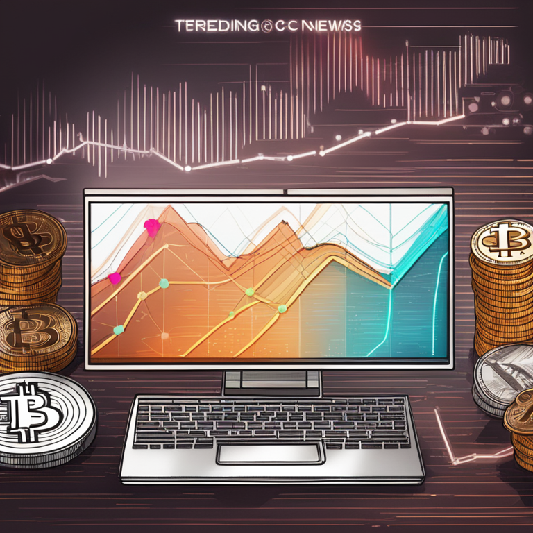 Trending cryptocurrency news with multiple coins and dynamic growth graphs, hand-drawn digital illustration, Artstation HQ, digital art