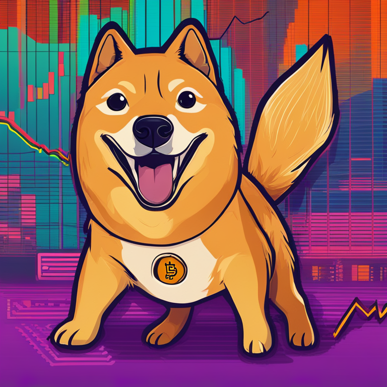 Hand-drawn digital illustration of Dogecoin with GameStop and crypto charts behind it, vibrant colors, Artstation HQ, trending in financial news, modern design