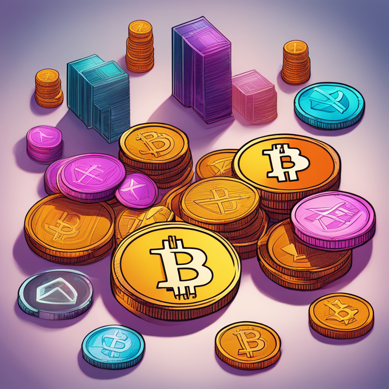 Detailed illustration of cryptocurrency and taxation, featuring digital coins in vibrant colors, hand-drawn digital illustration, Artstation HQ, digital art, trendy magazine style