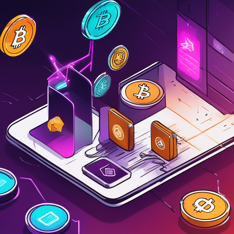 hand-drawn digital illustration of cryptocurrency tokens being transferred, Artstation HQ, digital art, wallet and exchange icons, dynamic arrows indicating flow, modern and sleek design, trending on Artstation