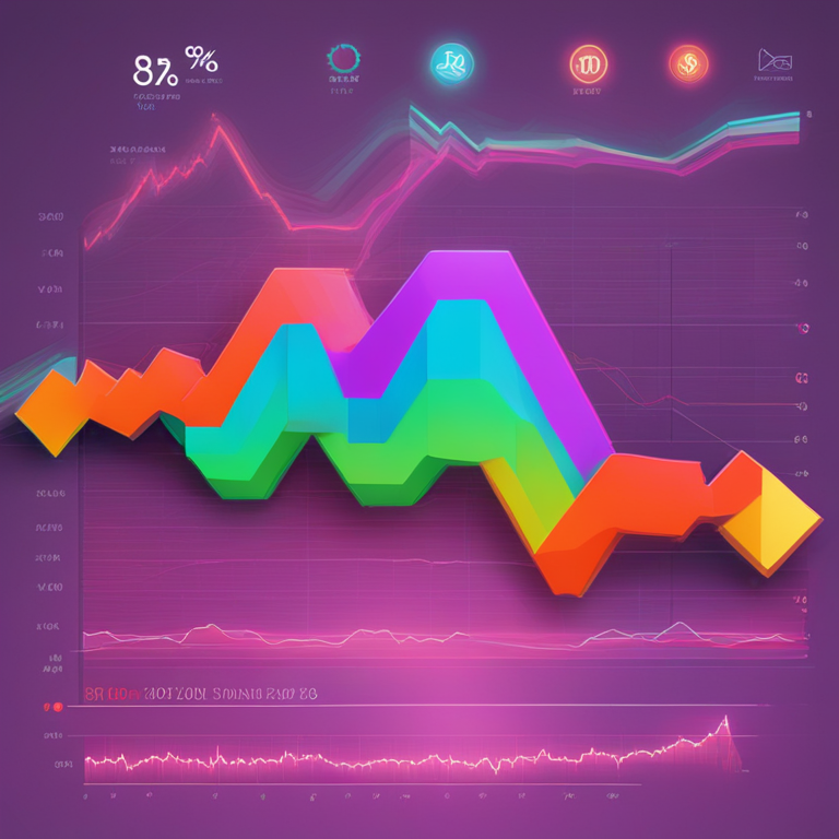 Digital illustration of Bitcoin's short-term market trends with upward and downward arrows, Artstation HQ, dynamic and energetic colors, digital art