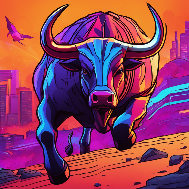 hand-drawn digital illustration, futuristic bitcoin bull run, Artstation HQ, digital art, vibrant colors, high resolution