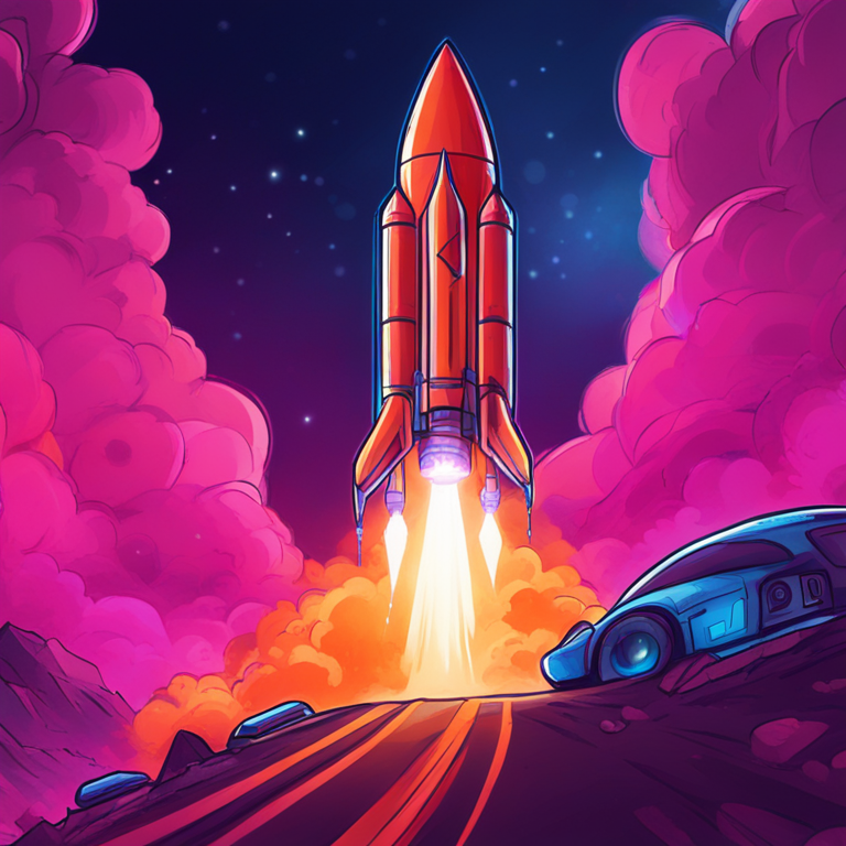 A hand-drawn digital illustration of a futuristic rocket race symbolizing the Bitcoin 'space race', Artstation HQ, futuristic style, digital art, vibrant colors