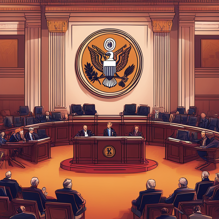 Abstract illustration of US Senate debating cryptocurrency legislation, Artstation HQ, digital art