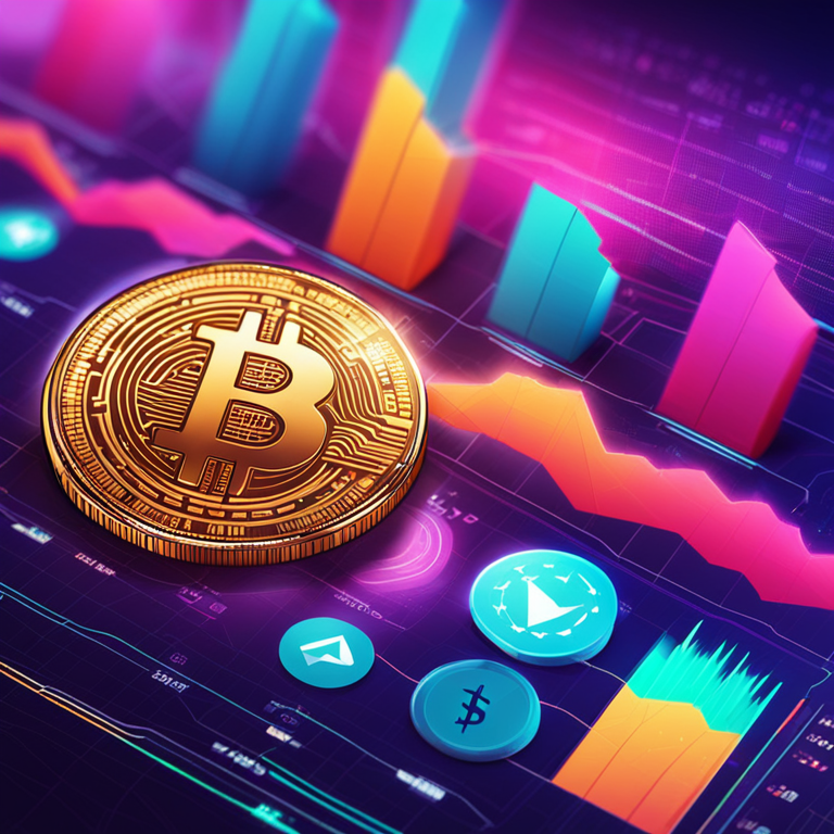 Cryptocurrency market illustration with bullish trend, colorful, vibrant digital art, trending on Artstation, high detail, dynamic charts, futuristic graphics