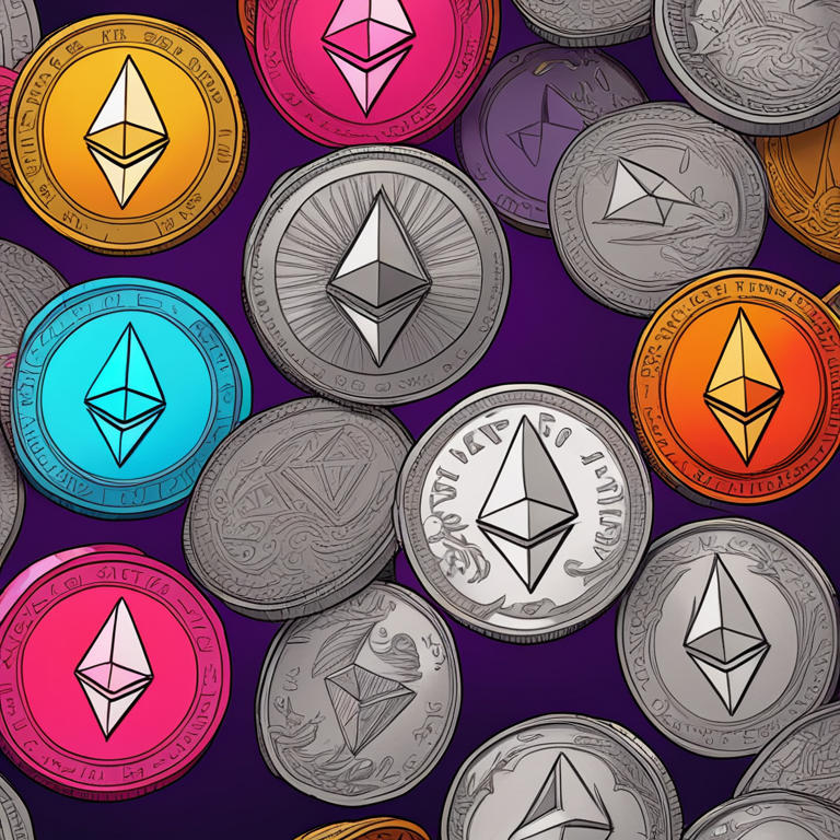 Hand-drawn digital illustration of Ethereum meme coins, vibrant colors, trending on Artstation, digital art