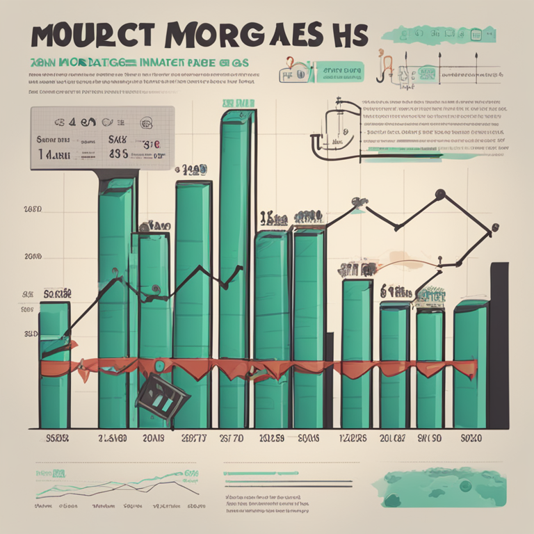 Detailed infographic on the impact of inflation on mortgage rates, featuring stylized bar graphs and sleek monetary symbols, hand-drawn digital illustration, Artstation HQ, digital art