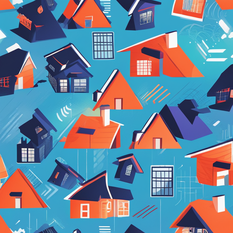 A creative and modern digital illustration of declining mortgage rates depicted as falling graphs and house icons, hand-drawn digital illustration, Artstation HQ, digital art, sleek and vibrant colors, trending theme