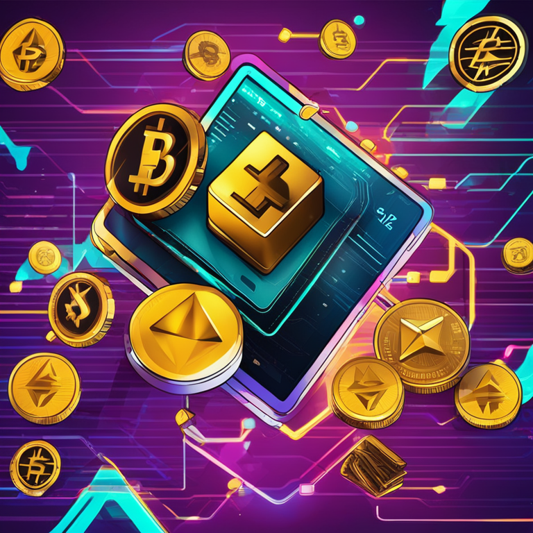 A stylish digital illustration of Binance exchange interface, cryptocurrencies icons, vibrant colors, modern design, Artstation HQ, digital art