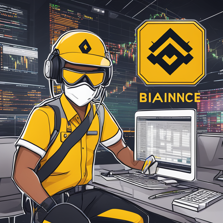 Binance trading interface with a backdrop of compliance symbols, hand-drawn digital illustration, Artstation HQ, digital art