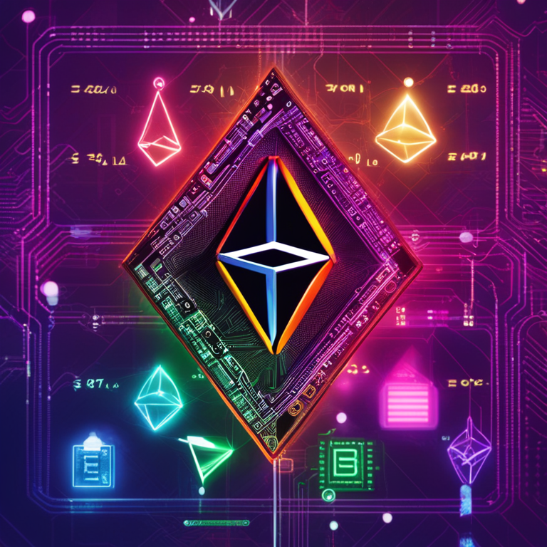 digital depiction of Ethereum blockchain being manipulated, stylized with mathematical formulas and computer code, Artstation HQ, digital art, vivid colors