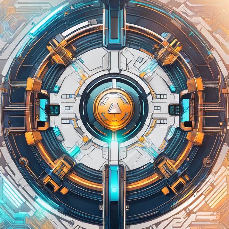 hand-drawn digital illustration, Artstation HQ, digital art, high-tech blockchain graphical user interface, futuristic design, sleek layout, bold colors, abstract representation of Tokamak milestone, high-resolution, trending on Artstation