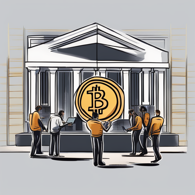 Hand-drawn digital illustration of large financial holders investing in Bitcoin ETFs, Artstation HQ, digital art