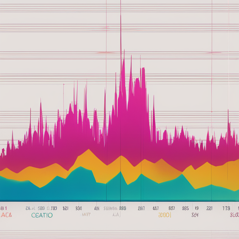 A detailed digital illustration of Solana volume trading spikes on a graph, indicative of market activity, colorful imagery, Artstation HQ 