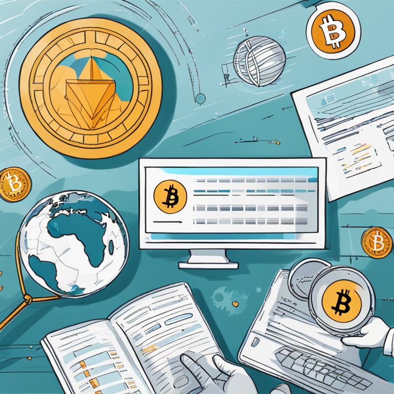 hand-drawn digital illustration of an evolving regulatory framework for cryptocurrency with globe, charts, and legal icons, Artstation HQ, digital art, magazine publication style