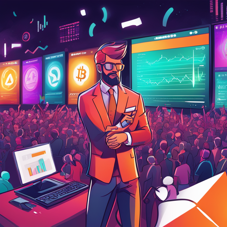 hand-drawn digital illustration, Artstation HQ, digital art of a stylized crypto market with altcoins rallying and a watch showing Q2, vibrant colors, upbeat and engaging, trendy magazine style