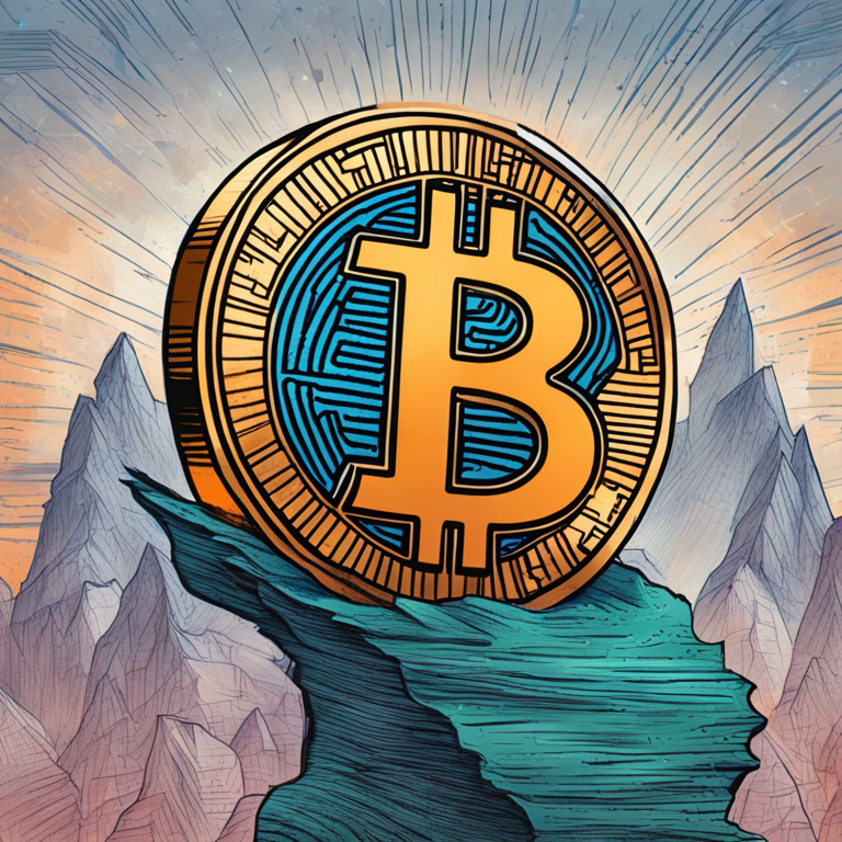 hand-drawn digital illustration of Bitcoin peaking on a financial chart, Artstation HQ, digital art