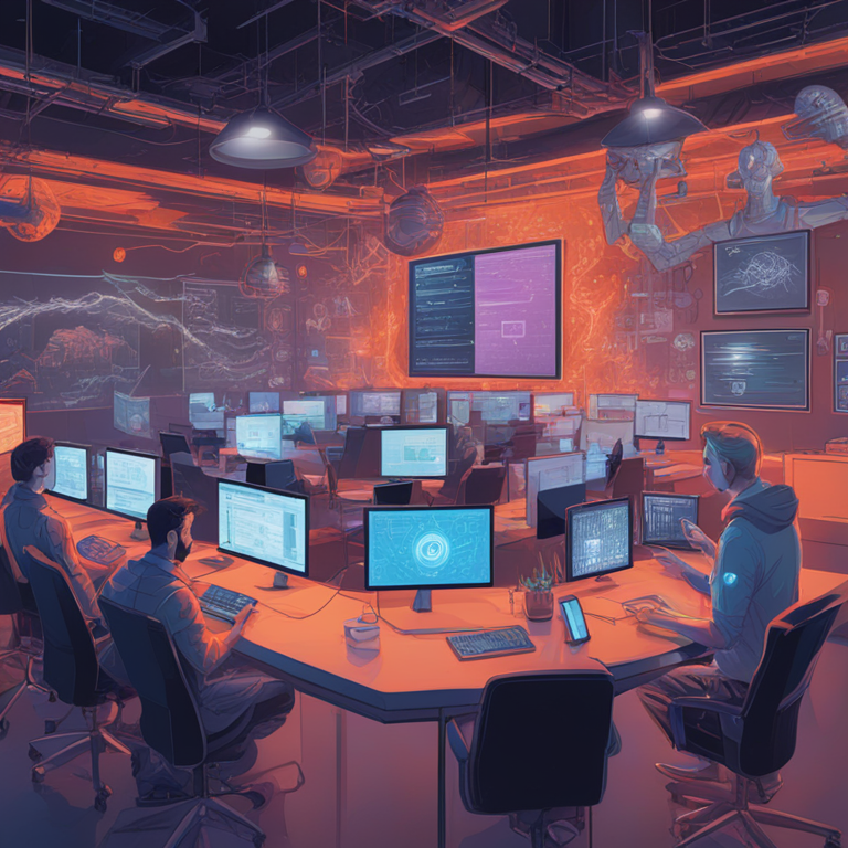 Imaginative digital illustration of Reddit discussions being analyzed and integrated into AI, complex and detailed, Artstation HQ