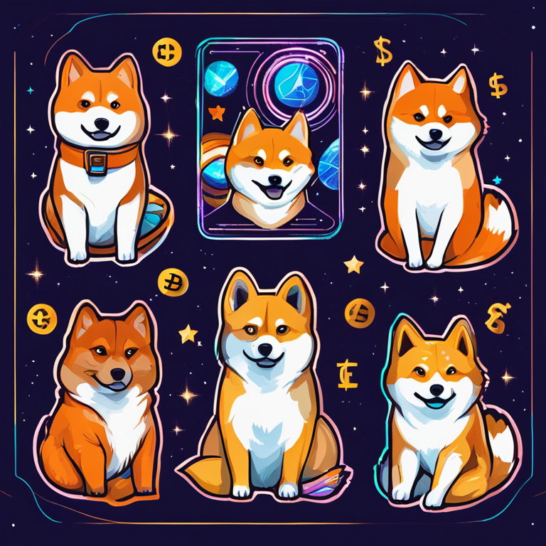 Hand-drawn digital illustration of cryptocurrency symbols including Pepe, Shiba Inu, and Solana on a rocket ship, Artstation HQ, digital art, futuristic, vibrant colors, trendy magazine style