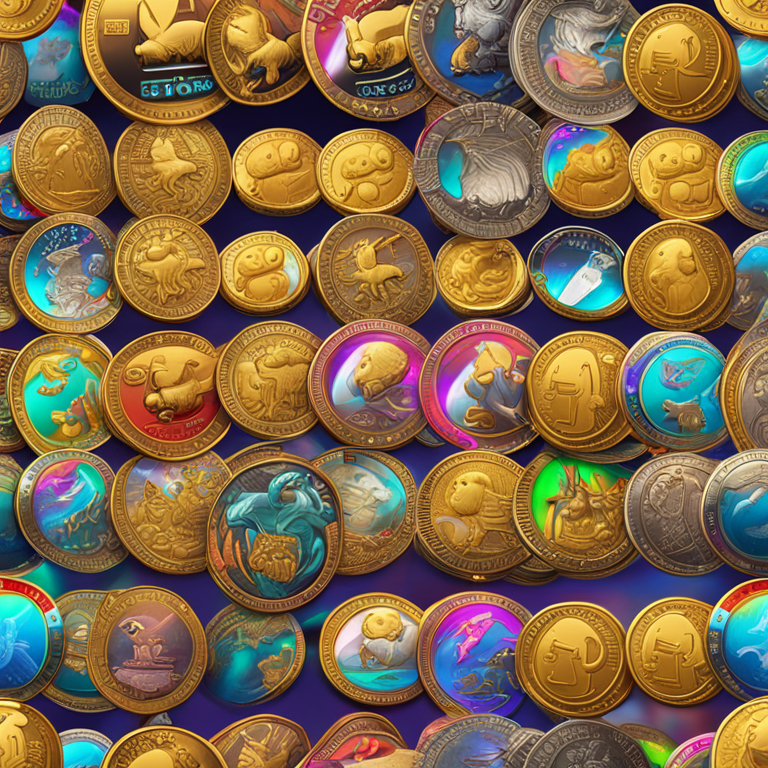 Detailed digital illustration of meme coins in a dynamic market, Artstation HQ, digital art, showcasing bullish and bearish trends, with colorful, lively characters, high-resolution, bright and engaging