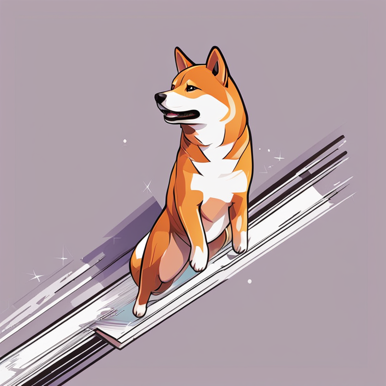 A sleek and detailed digital illustration of a Shiba Inu dog breaking through a descending trend line, with vibrant colors and dynamic graphical details, created in a trendy, modern magazine style