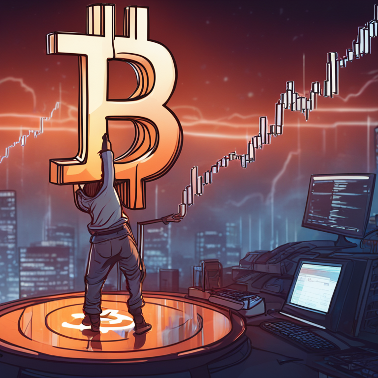 hand-drawn digital illustration of Bitcoin reaching a critical price level, Artstation HQ, futuristic, digital art, trending financial charts in the background