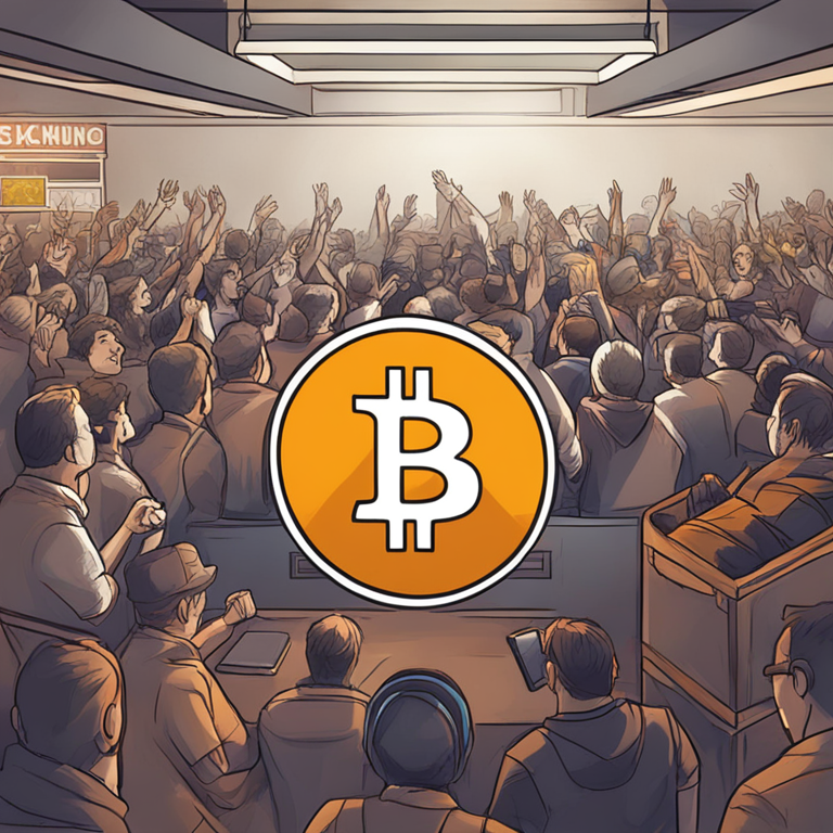 Hand-drawn digital illustration of Bitcoin breaking through a price barrier, with excited traders watching, Artstation HQ, digital art