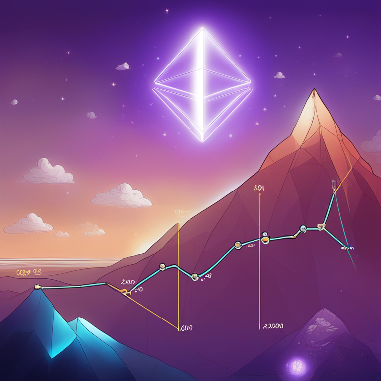 Chart showing potential price trajectory of Ethereum ETH towards $10,000, hand-drawn digital illustration, Artstation HQ, digital art, cryptocurrency market predictions, trending on Artstation