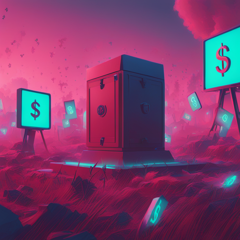 Abstract representation of a security breach with dollar symbols, digital art, Artstation HQ, vibrant colors, detailed illustration with futuristic theme, by Beeple and Simon Stålenhag