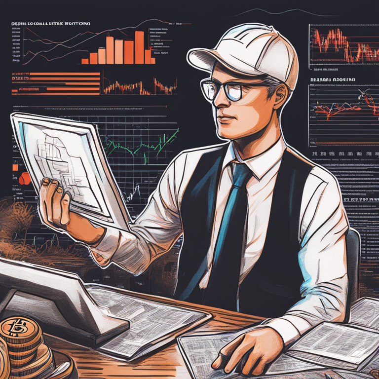 hand-drawn digital illustration, financial experts, charts, Bitcoin analysis, digital art, Artstation HQ, magazine style, detailed, insightful expressions, modern