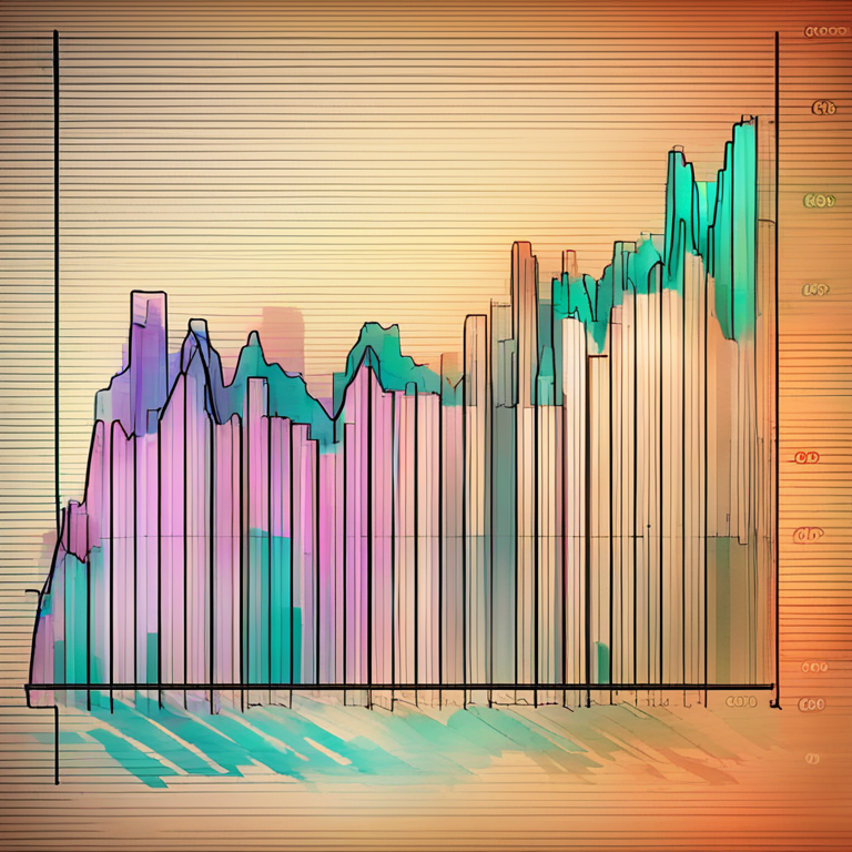 hand-drawn digital illustration of a Bitcoin graph analysis, Artstation HQ, digital art, showing upward trend, vibrant colors, well-detailed, modern design, trending on Artstation with financial charts