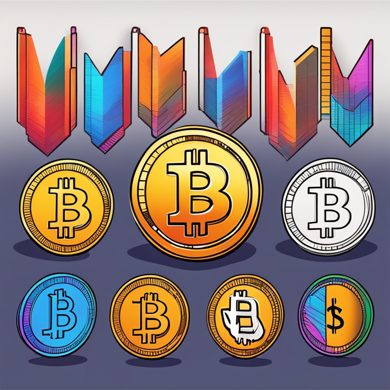 Cryptocurrency coins and charts, hand-drawn digital illustration, Artstation HQ, digital art, modern, vibrant colors, financial theme, trending on Artstation, intense focus, high detail, market trends