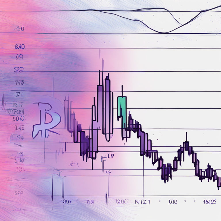 Hand-drawn digital illustration of XRP price chart showing potential downside, Artstation HQ, digital art, abstract elements