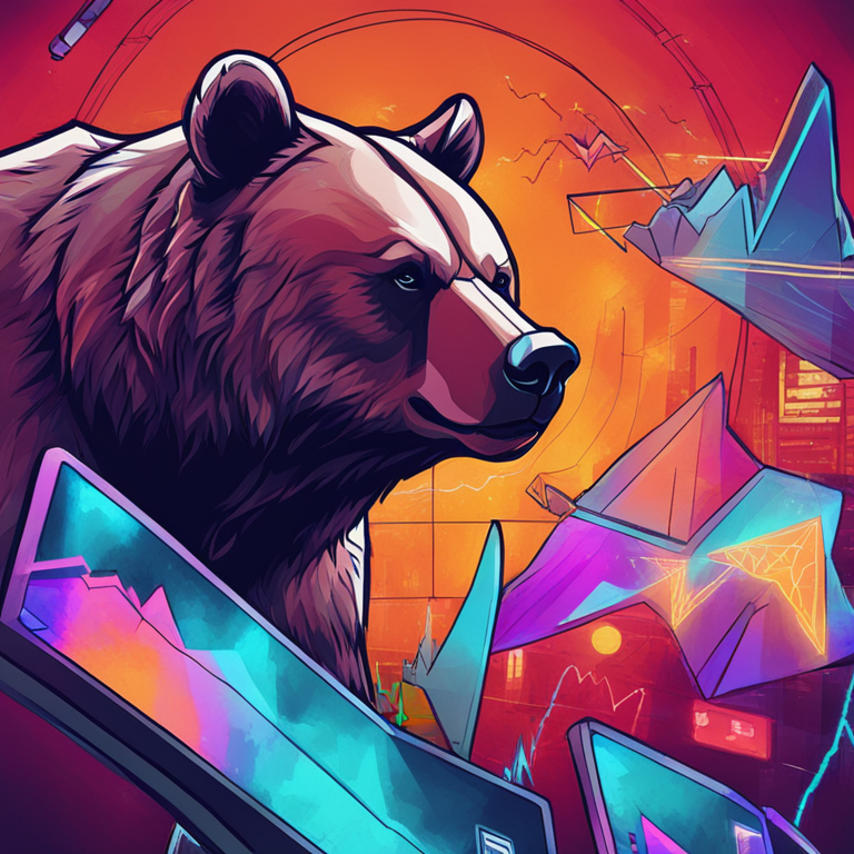 hand-drawn digital illustration, Artstation HQ, digital art, Ethereum bear and bull market dynamics, symbolic representation of price movements, vivid color scheme, futuristic trading charts