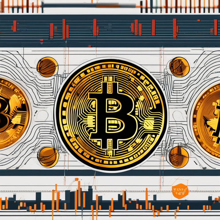 Detailed hand-drawn digital illustration of Bitcoin chart showing head-and-shoulders pattern, vibrant colors, sleek, professional style, digital art trending on Artstation