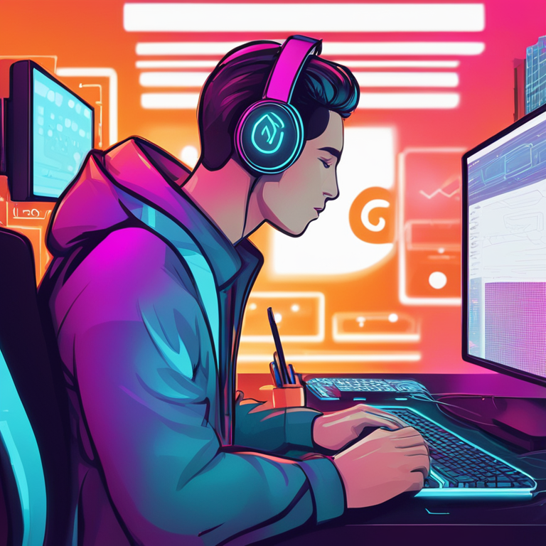 hand-drawn digital illustration of a programmer working on Go language, Artstation HQ, digital art, coder surrounded by high-tech screens showing Go logo, vibrant colors, modern design, tech-savvy, trending on Artstation