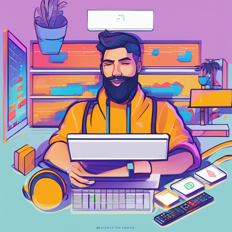 Visual representation of a developer working with Solana blockchain, hand-drawn digital illustration, Artstation HQ, bright colors, modern digital art