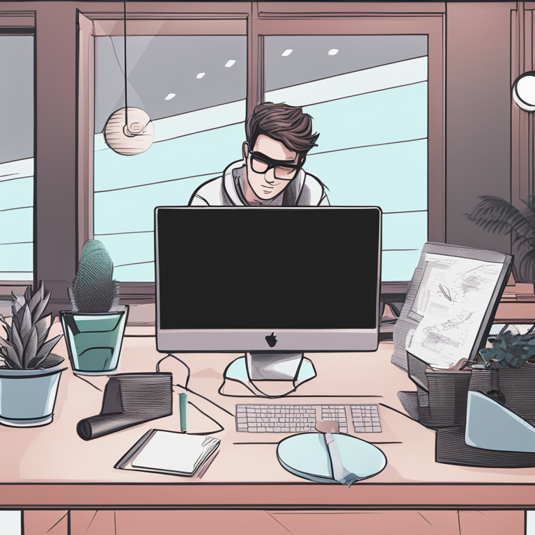 Hand-drawn digital illustration of a developer working with Laravel, Artstation HQ, digital art.