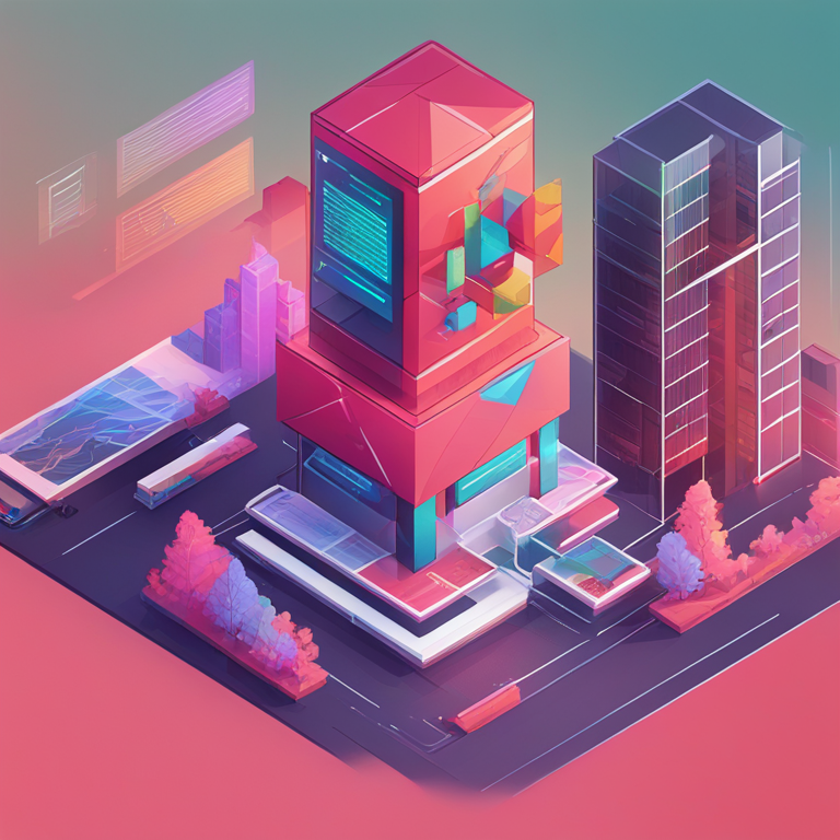 Digital illustration showcasing key features of Laravel framework, Artstation HQ, colorful, modern design.