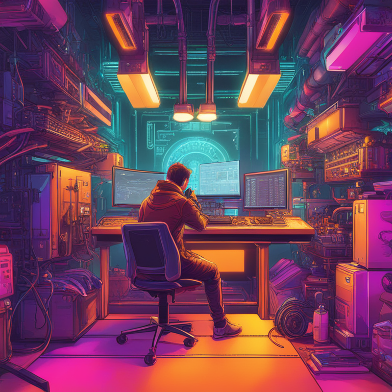 Detailed illustration of Blade templating engine, showcasing syntax highlighting and a developer working on frontend templates, energetic and vivid colors, Artstation HQ, digital art