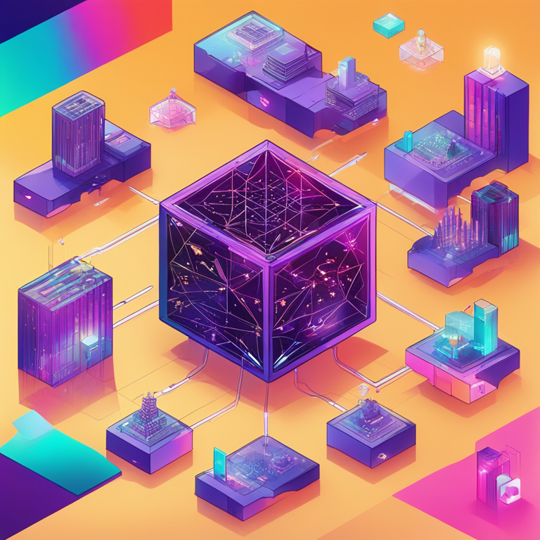 Bright, colorful infographic displaying various blockchain platforms like Ethereum, Solana, and Polkadot, digital illustration, Artstation HQ, clear and detailed, futuristic style, hand-drawn elements, digital art